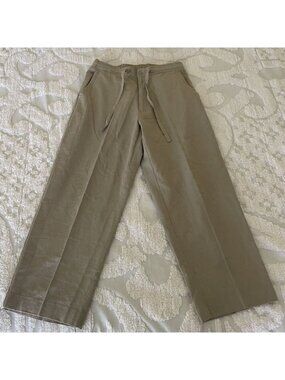 MICHAEL BRANDON Linen Cotton Blend Wide Leg Pants Beige Drawstring Waist Size M